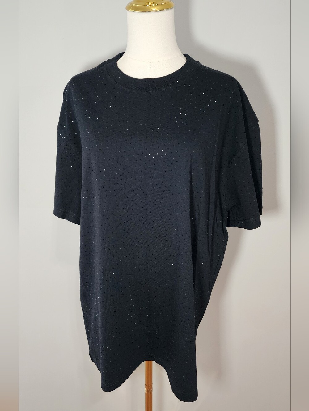 NWOT Scattered Rhinestone Tee Oversized T-Shirt Casual Black Top Size M